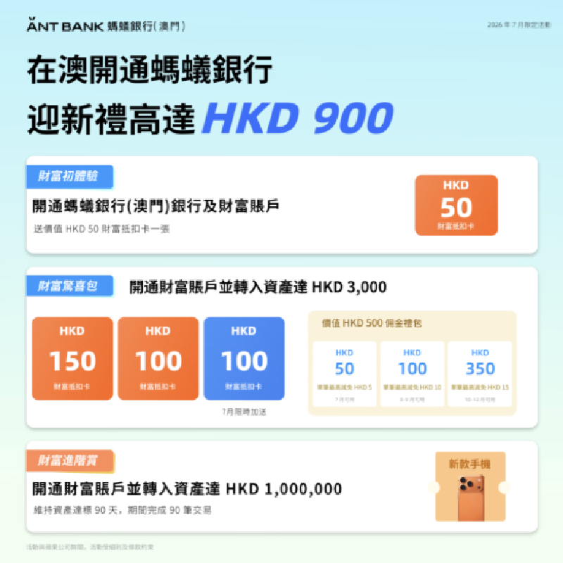 Featured image of post 澳门数字土特产「蚂蚁银行」:注册开户免费领联名澳门通,还有900港币财富卡